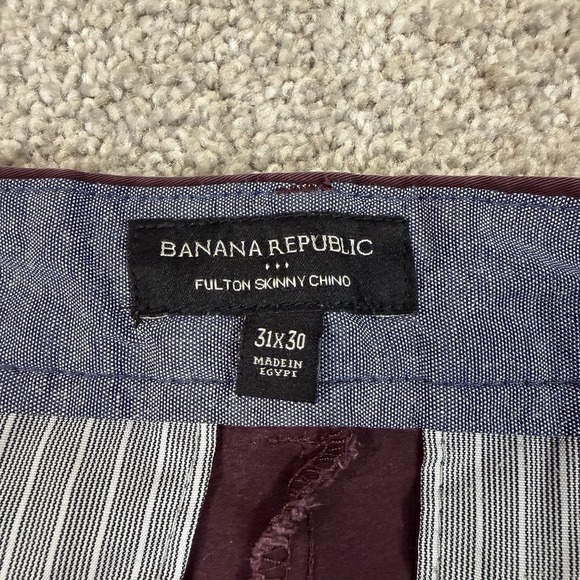 Banana Republic Fulton Skinny Chino Burgundy 31x30 Slim Stretch Casual Pants - Picture 2 of 10